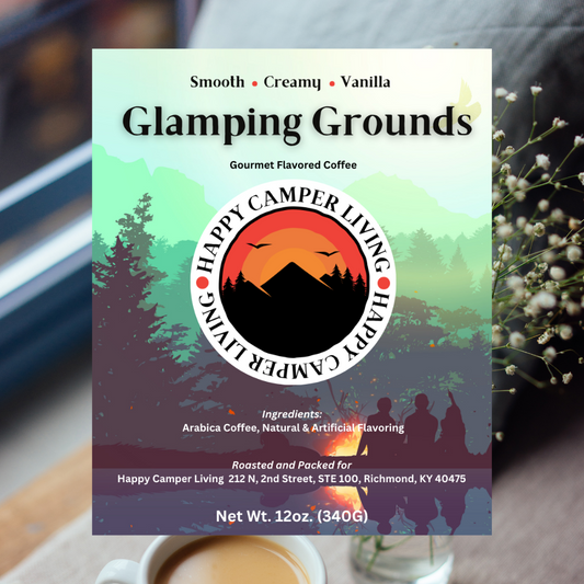 Glamping Grounds Gourmet Flavored Coffee - 12 oz. 100% Arabica Bean - Happy Camper Living
